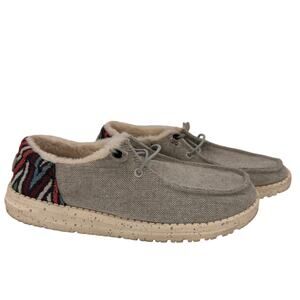 Hey Dude Women's Wendy Funk Wool Grey Aztec Loafers Size 9